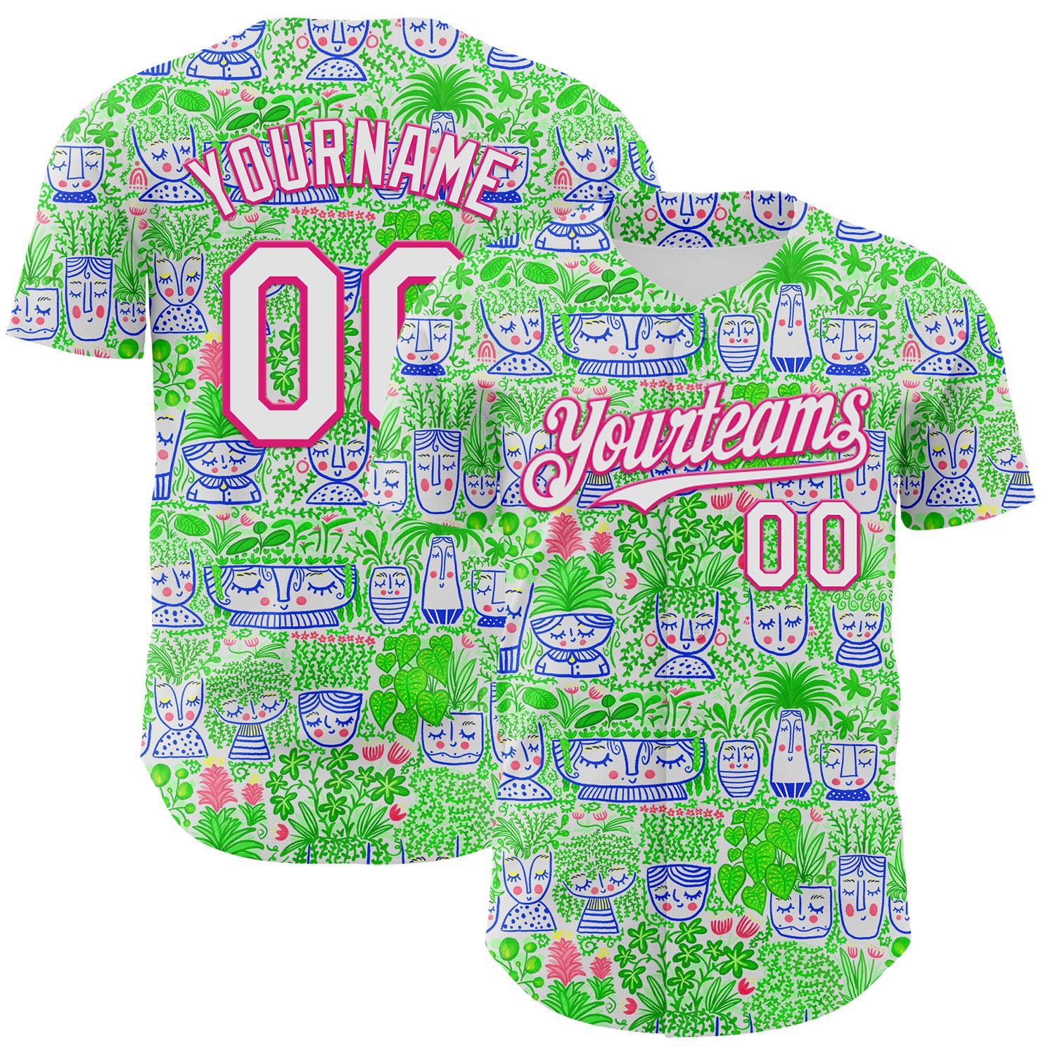 Custom White Hot Pink 3D Emi Bee Facepots Authentic Baseball Jersey