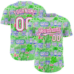 Custom White Hot Pink 3D Emi Bee Facepots Authentic Baseball Jersey