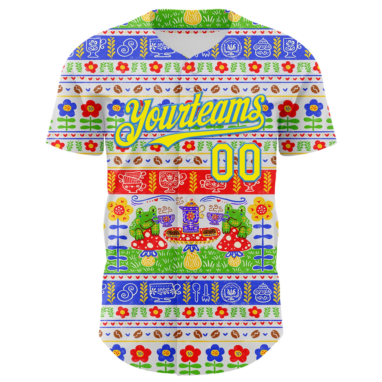 Custom White Light Yellow-Electric Blue 3D Emi Bee Fika Frogs Authentic Baseball Jersey