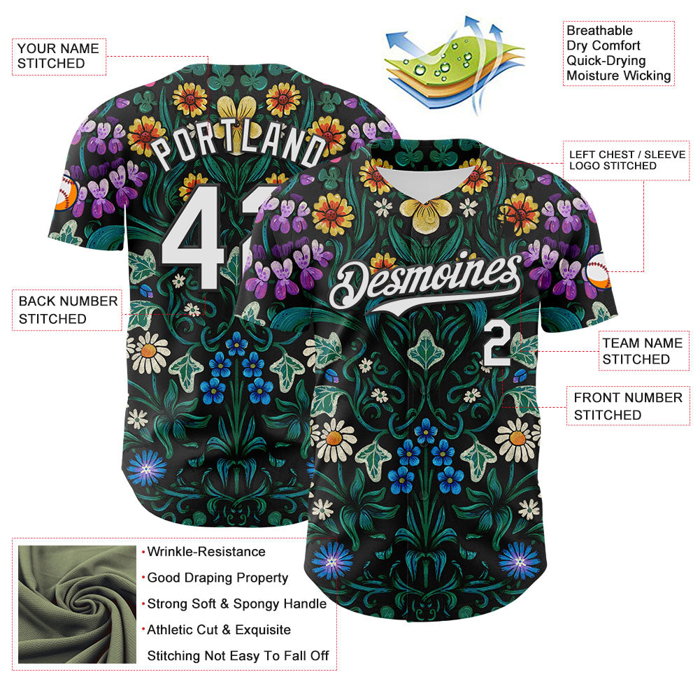 Custom Black White 3D Emi Bee Floriography Authentic Baseball Jersey