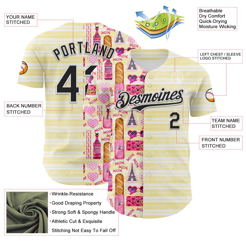 Custom White Black 3D Emi Bee Parisian Valentine Authentic Baseball Jersey