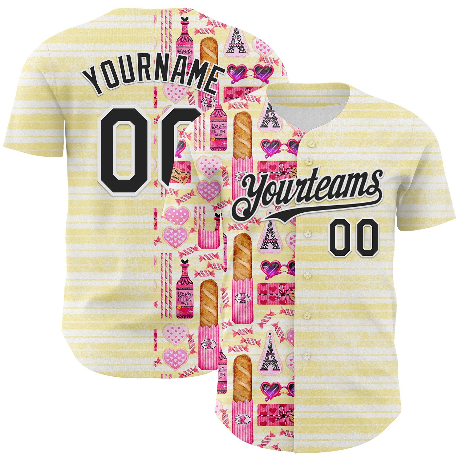 Custom White Black 3D Emi Bee Parisian Valentine Authentic Baseball Jersey