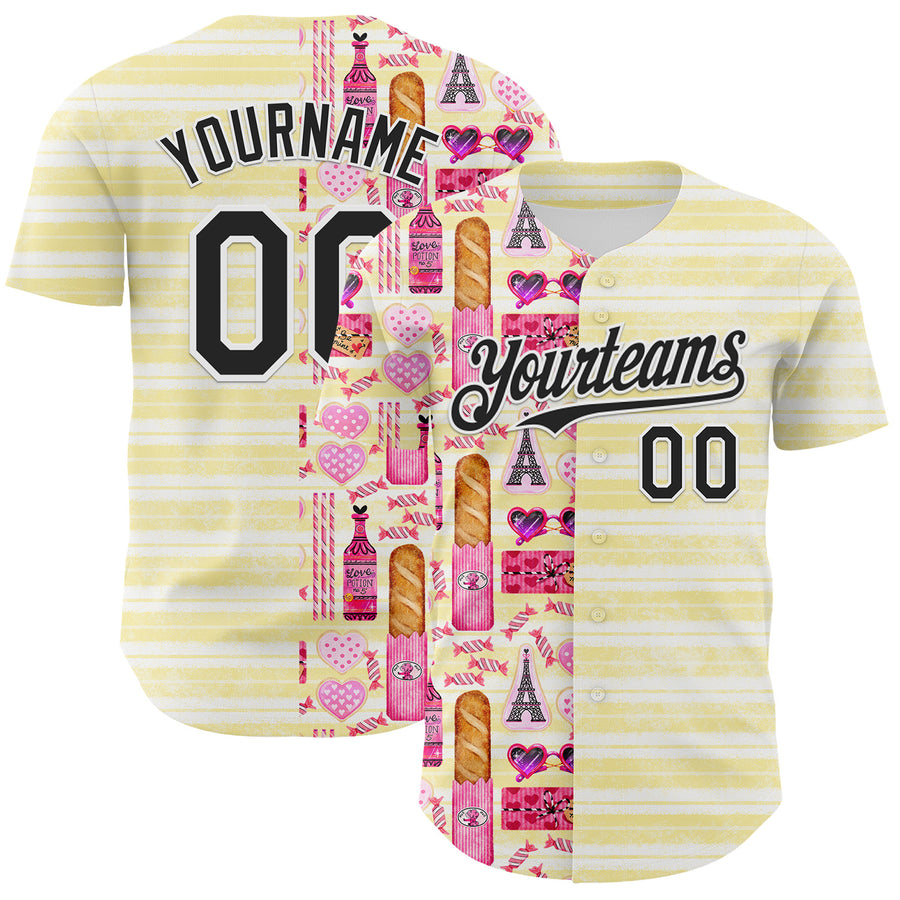 Custom White Black 3D Emi Bee Parisian Valentine Authentic Baseball Jersey