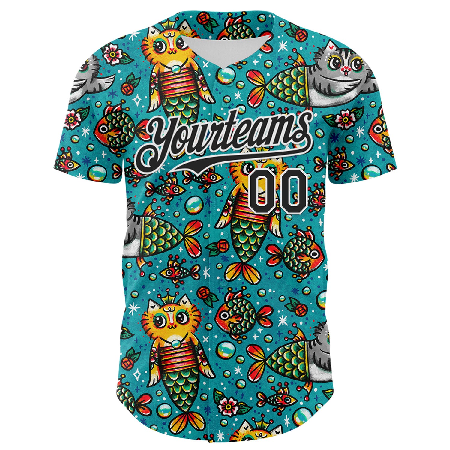 Custom Teal Black-White 3D Emi Bee Purrmaids Authentic Baseball Jersey