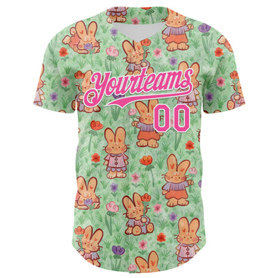 Custom Green Pink-White 3D Emi Bee Spring Bunnies Authentic Baseball Jersey