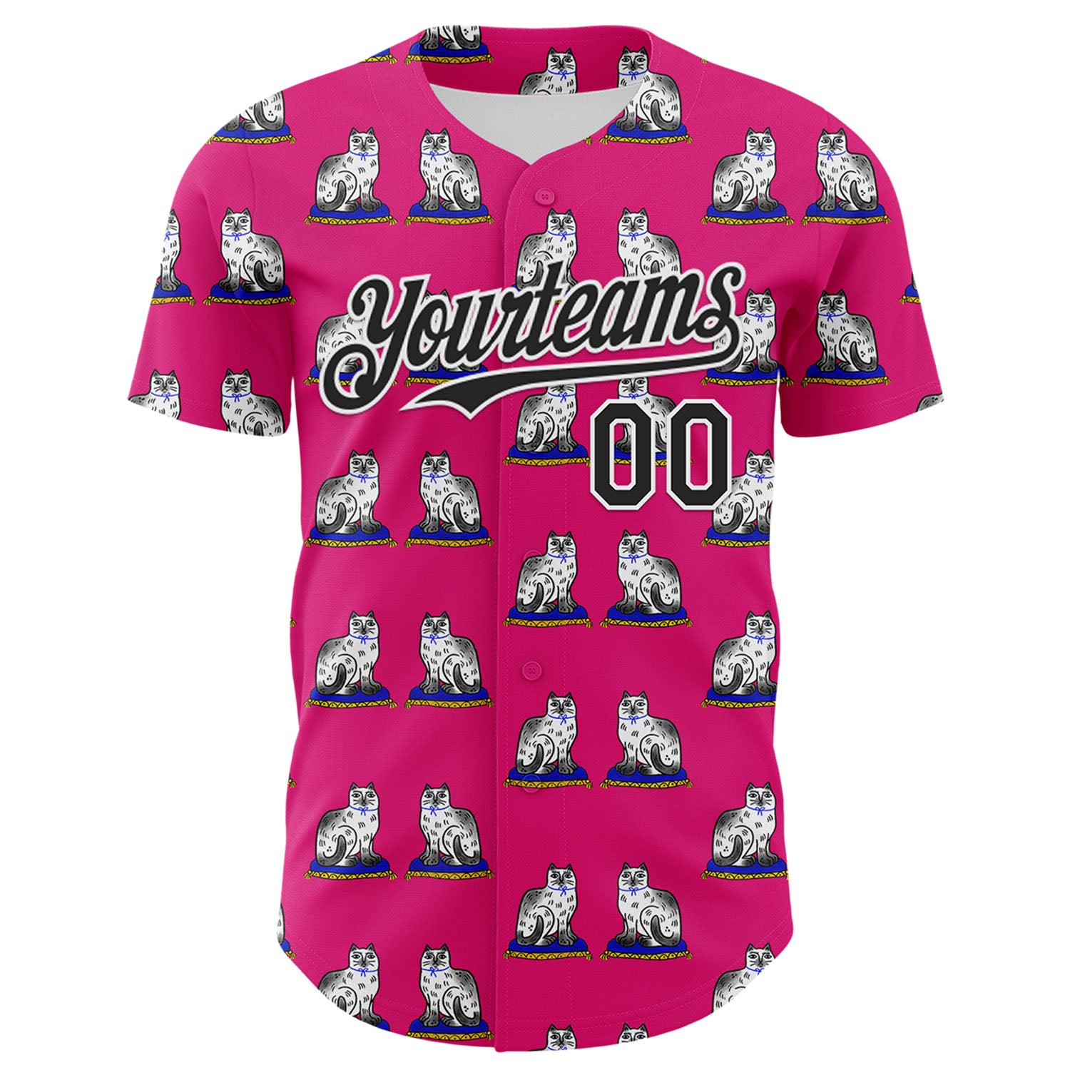 Custom Hot Pink Black-White 3D Emi Bee Staffordshire Cat Authentic Baseball Jersey