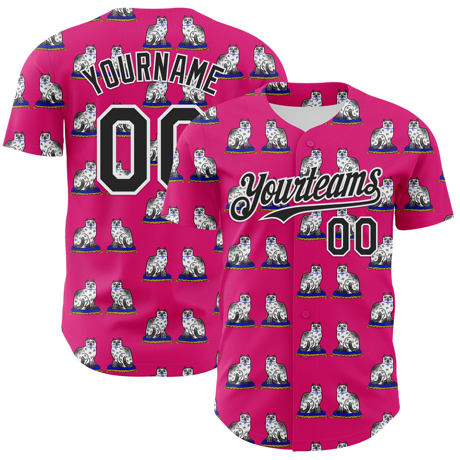 Custom Hot Pink Black-White 3D Emi Bee Staffordshire Cat Authentic Baseball Jersey