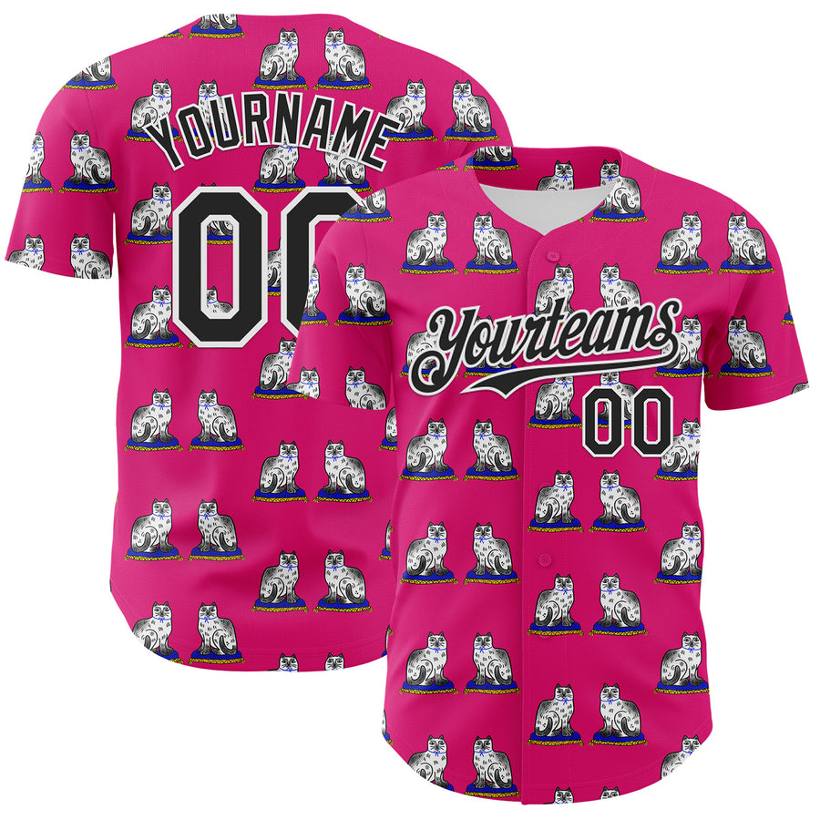 Custom Hot Pink Black-White 3D Emi Bee Staffordshire Cat Authentic Baseball Jersey