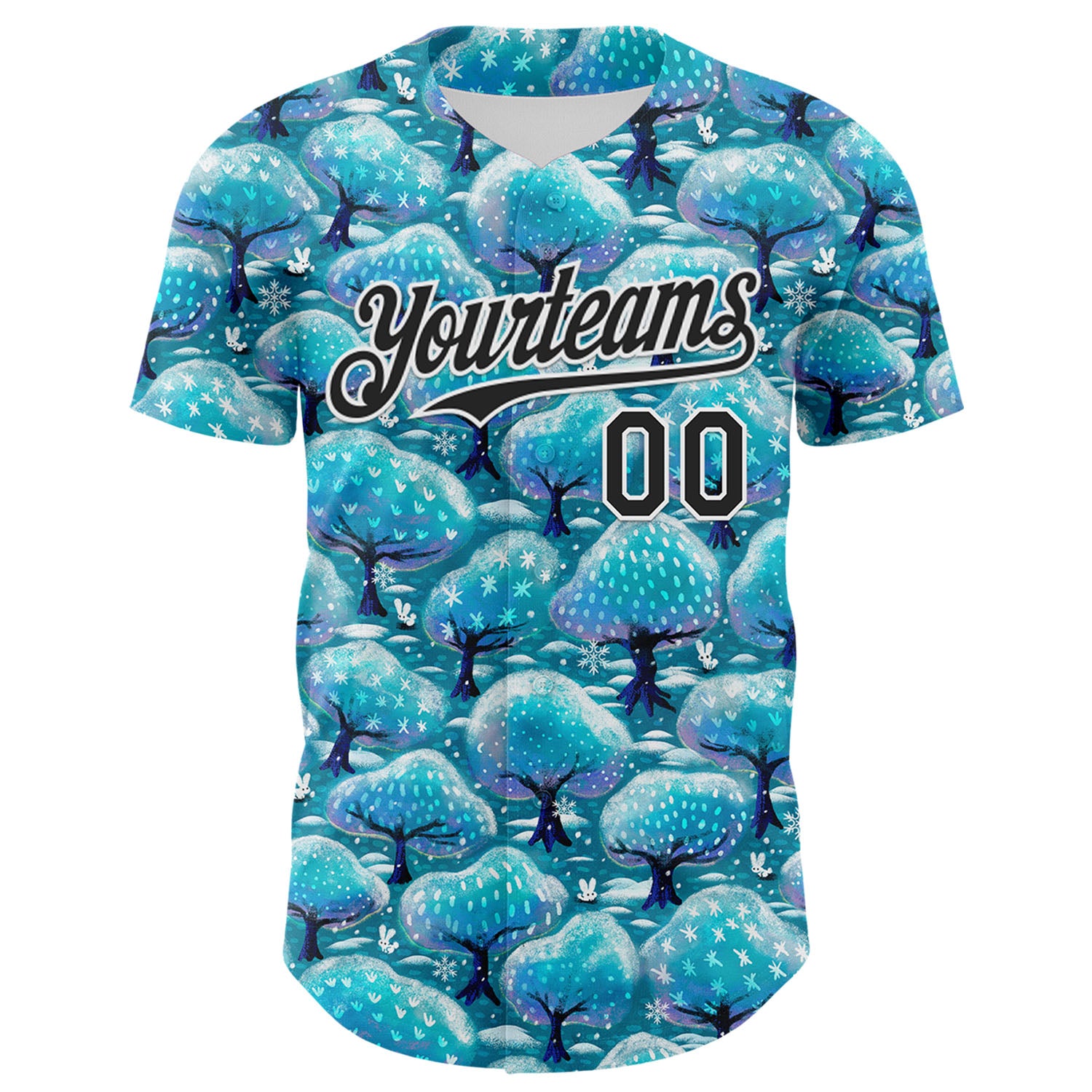 Custom Panther Blue Black-White 3D Emi Bee Winter Trees And Bunnies Authentic Baseball Jersey