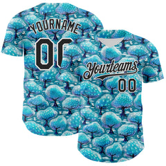 Custom Panther Blue Black-White 3D Emi Bee Winter Trees And Bunnies Authentic Baseball Jersey