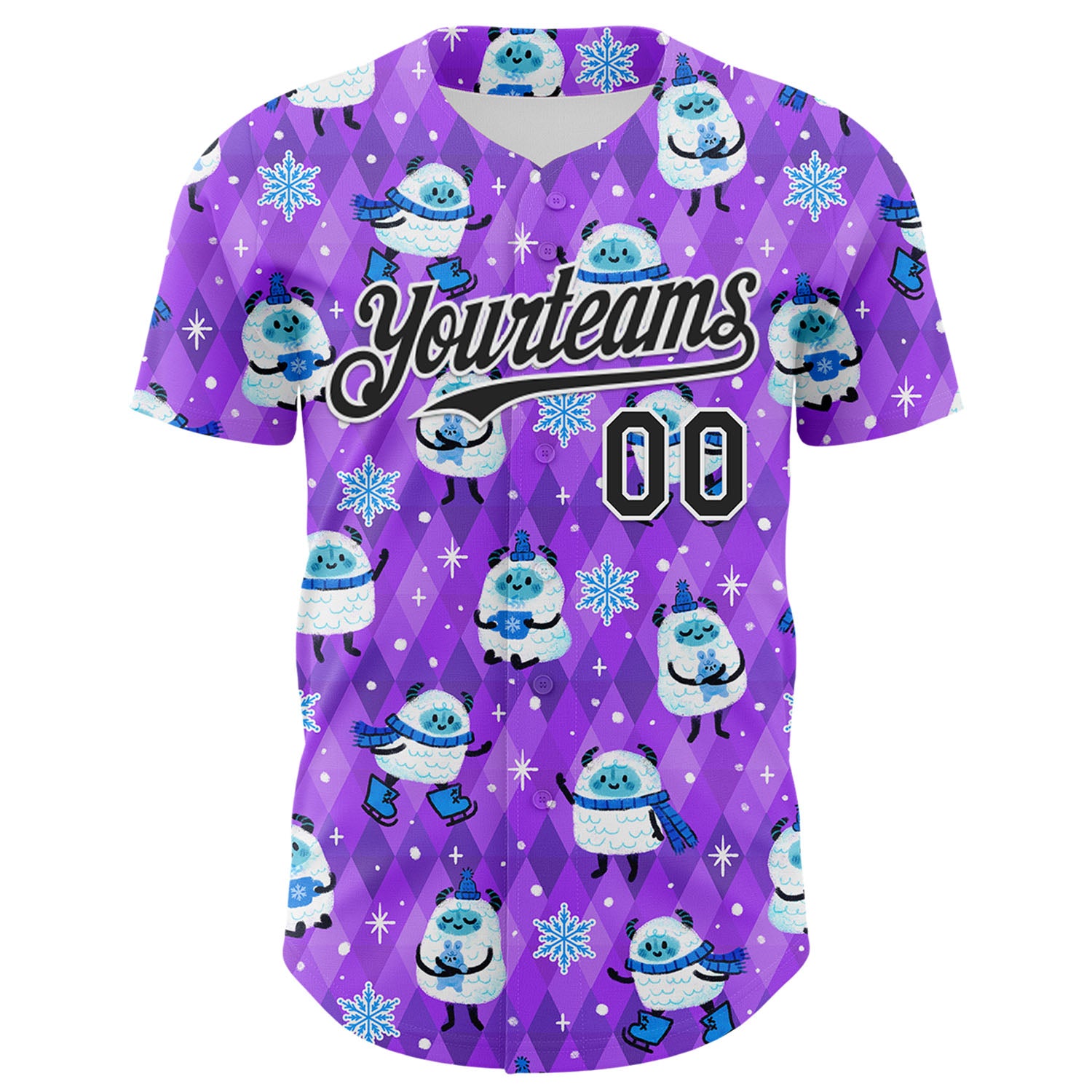 Custom Purple Black-White 3D Emi Bee Yetis In Snow Authentic Baseball Jersey