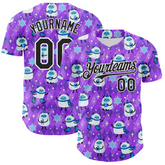 Custom Purple Black-White 3D Emi Bee Yetis In Snow Authentic Baseball Jersey