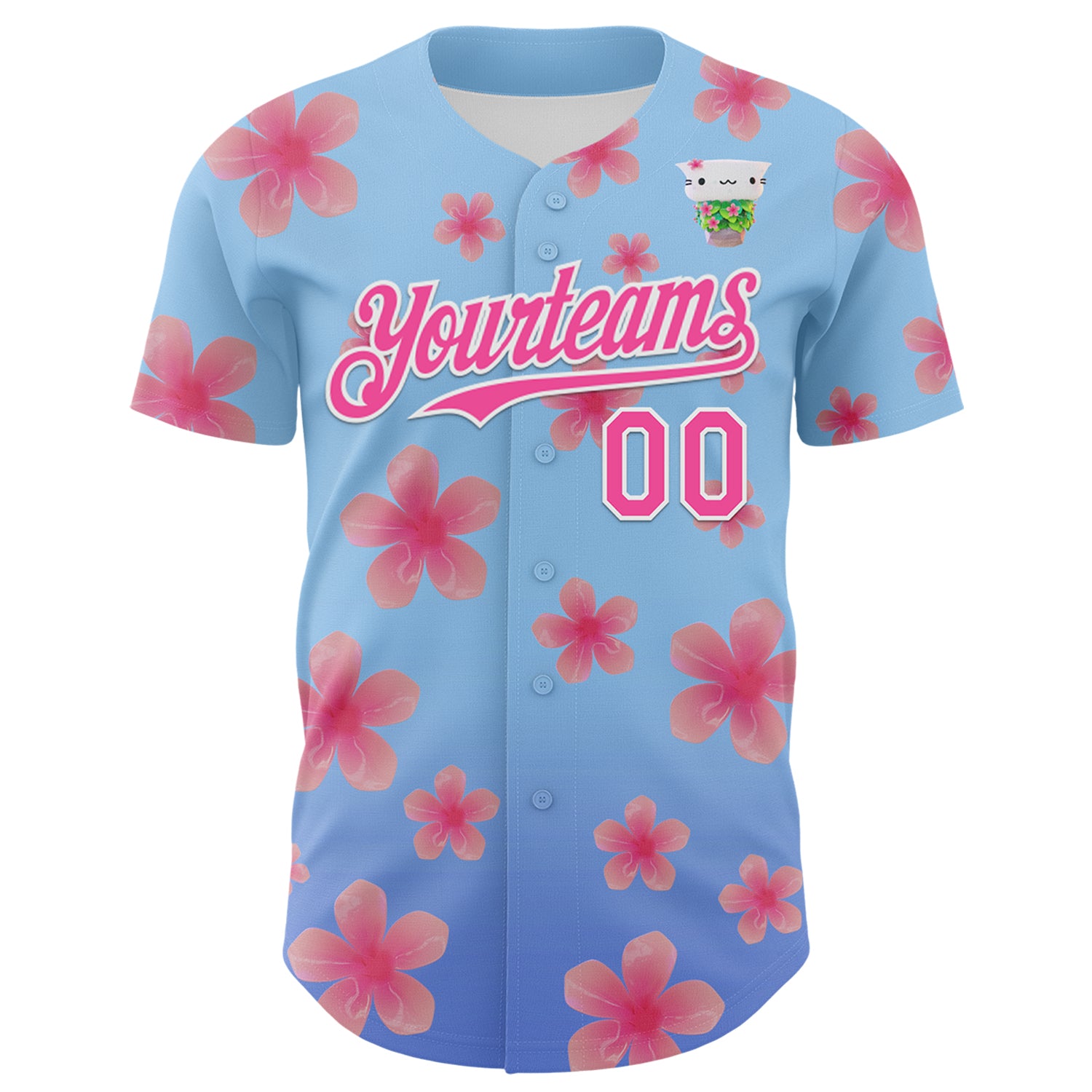 Custom Light Blue Pink-White 3D Cindy Suen Flowers Bloom Authentic Baseball Jersey