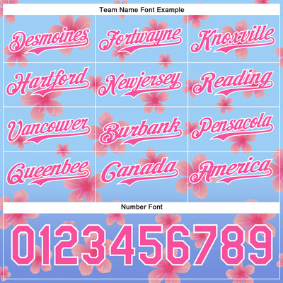 Custom Light Blue Pink-White 3D Cindy Suen Flowers Bloom Authentic Baseball Jersey