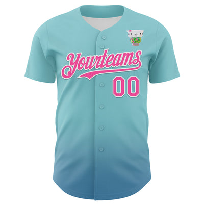 Custom Ice Blue Pink-White 3D Cindy Suen Flowers Bloom Authentic Baseball Jersey