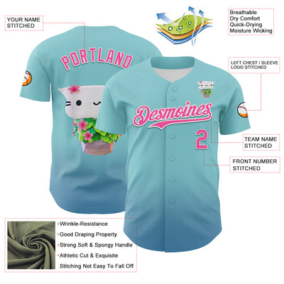 Custom Ice Blue Pink-White 3D Cindy Suen Flowers Bloom Authentic Baseball Jersey