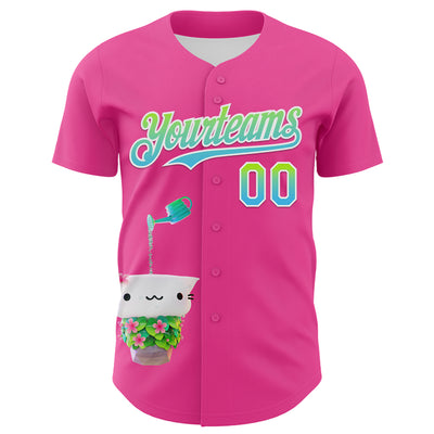 Custom Pink Neon Green-Sky Blue Fade 3D Cindy Suen Flowers Bloom Authentic Baseball Jersey