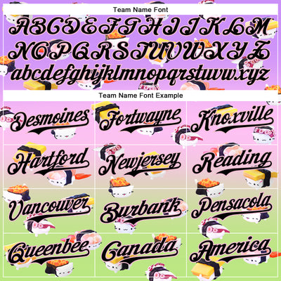 Custom Purple Black Light Pink-Neon Green Fade 3D Cindy Suen Sushi Cats Authentic Baseball Jersey