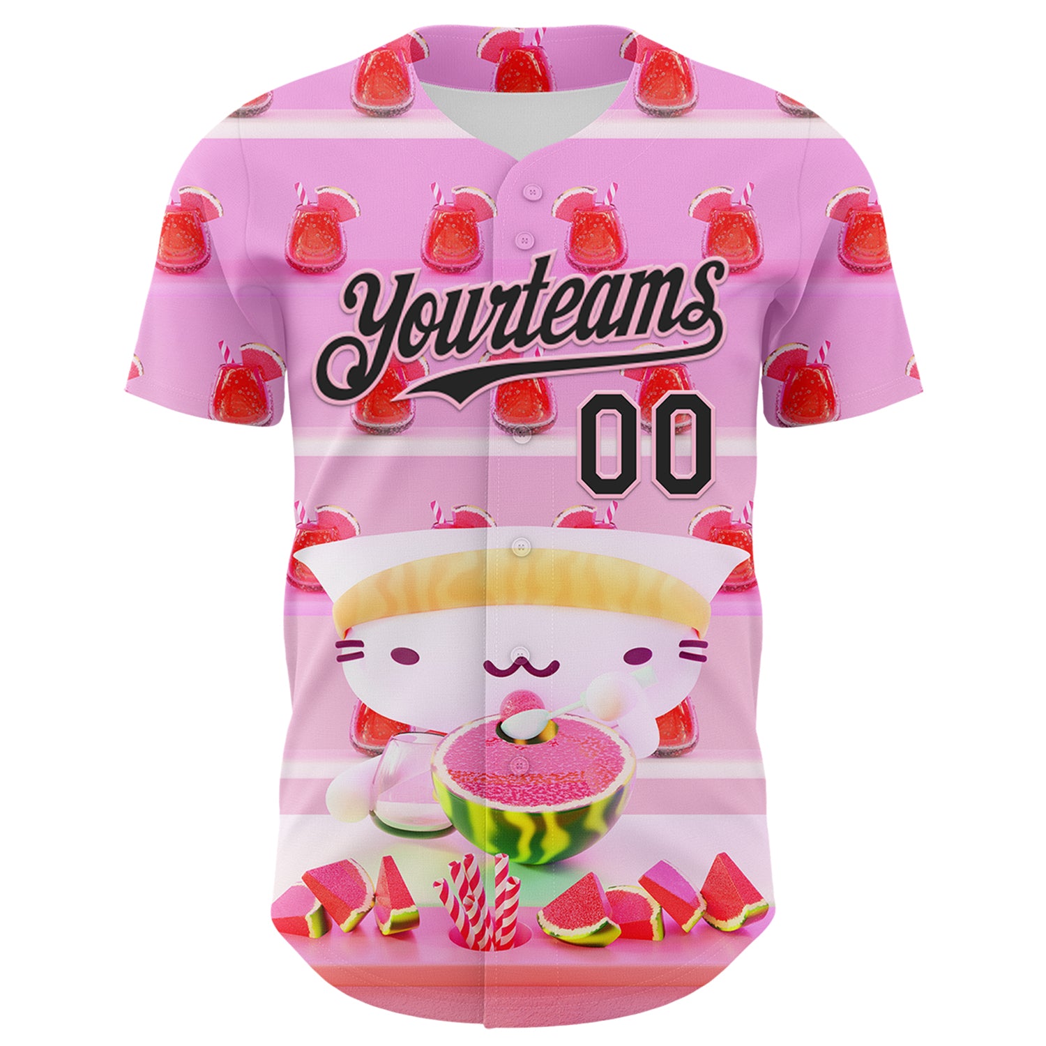 Custom Pink Black-Light Pink 3D Cindy Suen Watermelon Smoothies Authentic Baseball Jersey