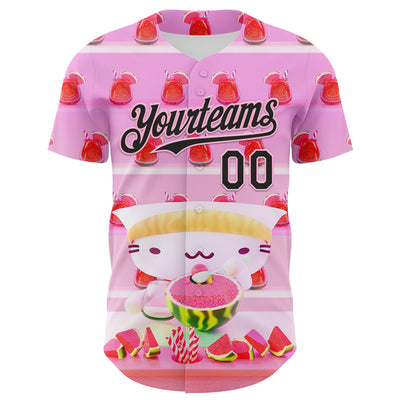 Custom Pink Black-Light Pink 3D Cindy Suen Watermelon Smoothies Authentic Baseball Jersey