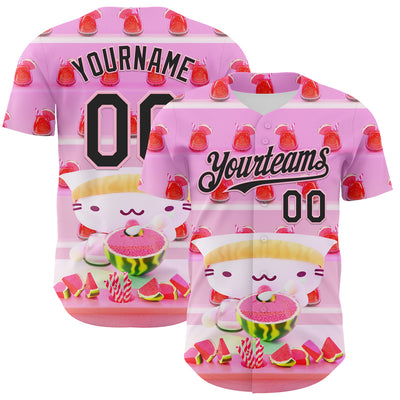 Custom Pink Black-Light Pink 3D Cindy Suen Watermelon Smoothies Authentic Baseball Jersey