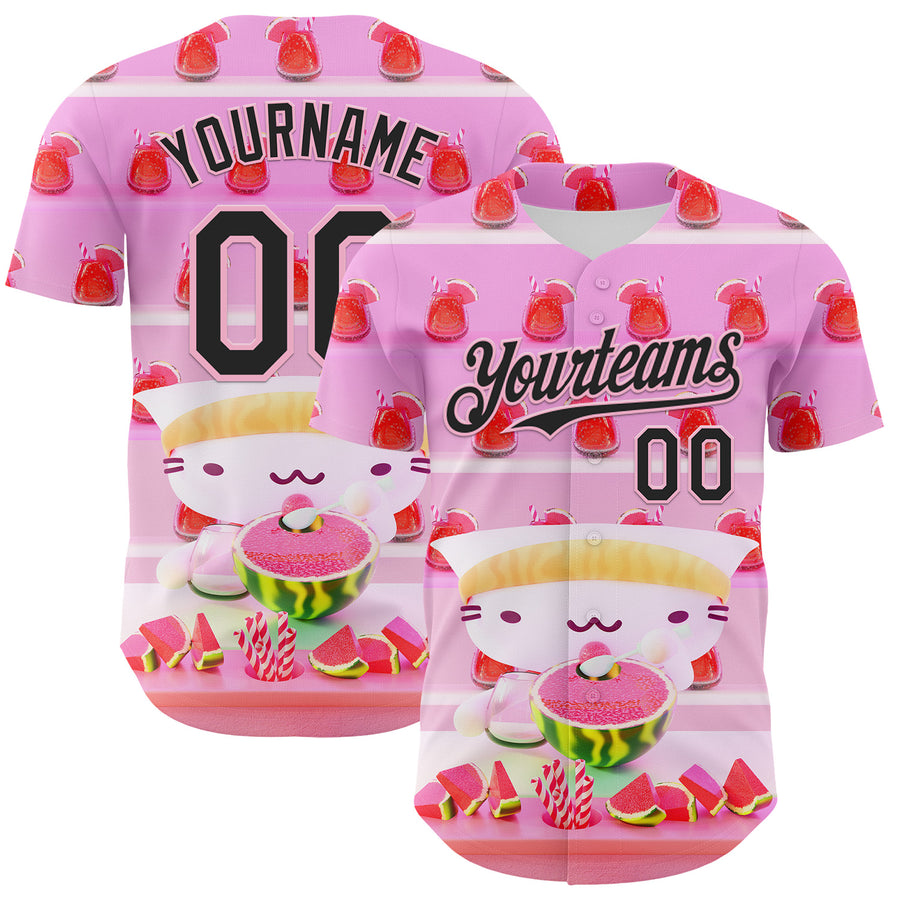 Custom Pink Black-Light Pink 3D Cindy Suen Watermelon Smoothies Authentic Baseball Jersey