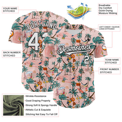 Custom Medium Pink White-Black 3D Hawaii Beach Tropical Palm Tree Surfing Authentic Baseball Jersey
