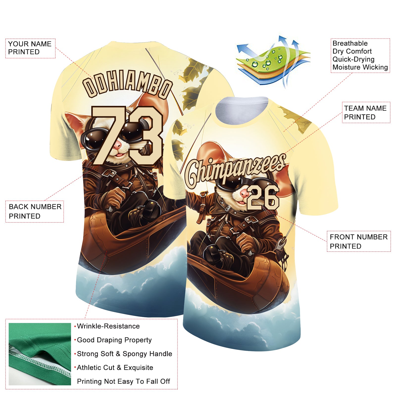 Custom City Cream Brown 3D Pattern Design Extreme Sport Cartoon Animal Possum Hang-gliding Performance T-Shirt