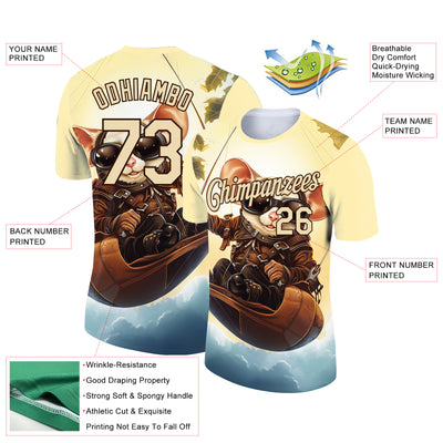 Custom City Cream Brown 3D Pattern Design Extreme Sport Cartoon Animal Possum Hang-gliding Performance T-Shirt
