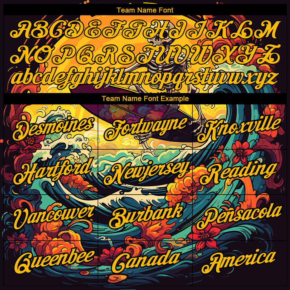 Custom Black Gold 3D Pattern Design Extreme Sport Skul Skiing Performance T-Shirt