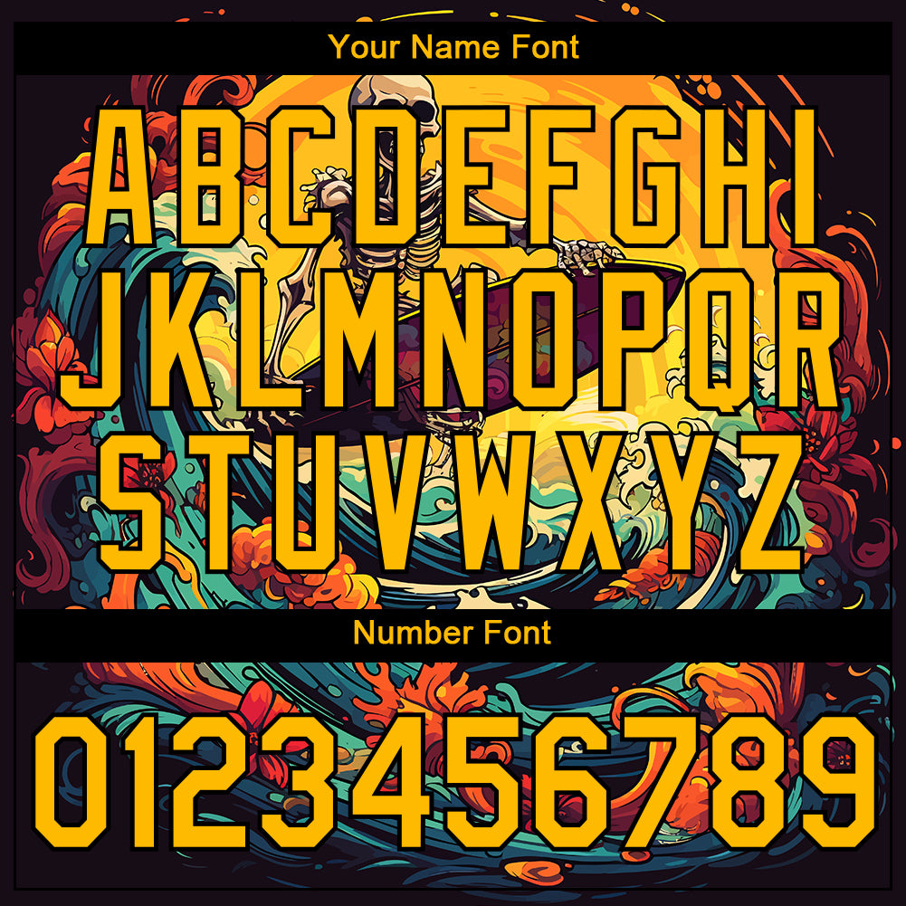 Custom Black Gold 3D Pattern Design Extreme Sport Skul Skiing Performance T-Shirt