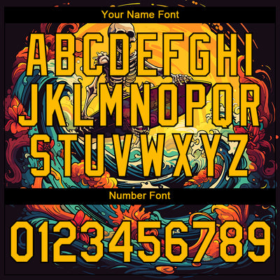 Custom Black Gold 3D Pattern Design Extreme Sport Skul Skiing Performance T-Shirt