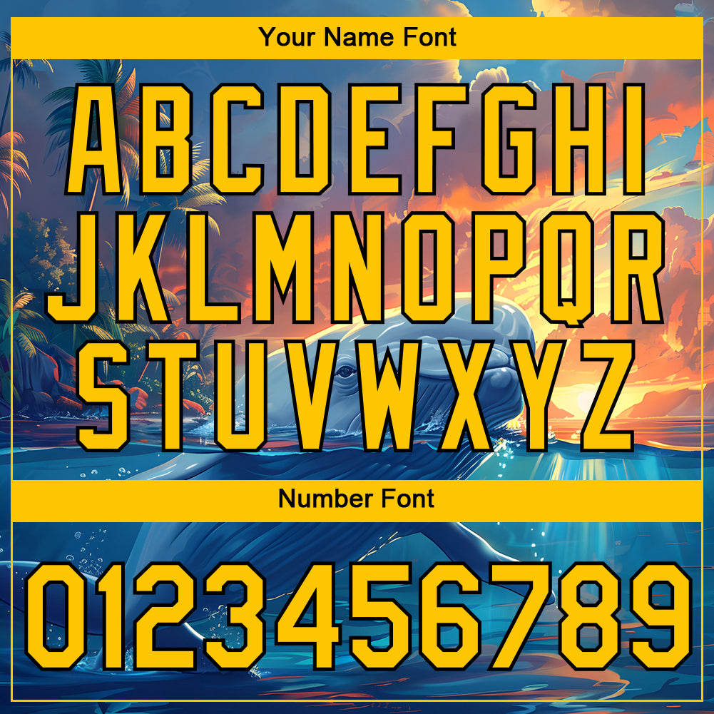 Custom Shadow Blue Gold-White 3D Pattern Design Extreme Sport Marine Aquatic Animal Whale Performance T-Shirt