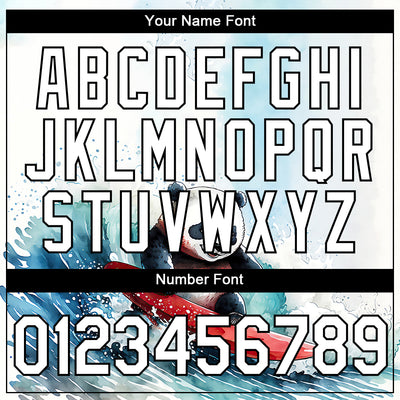 Custom White Black 3D Pattern Design Extreme Sport Cartoon Animal Panda Surfing Performance T-Shirt