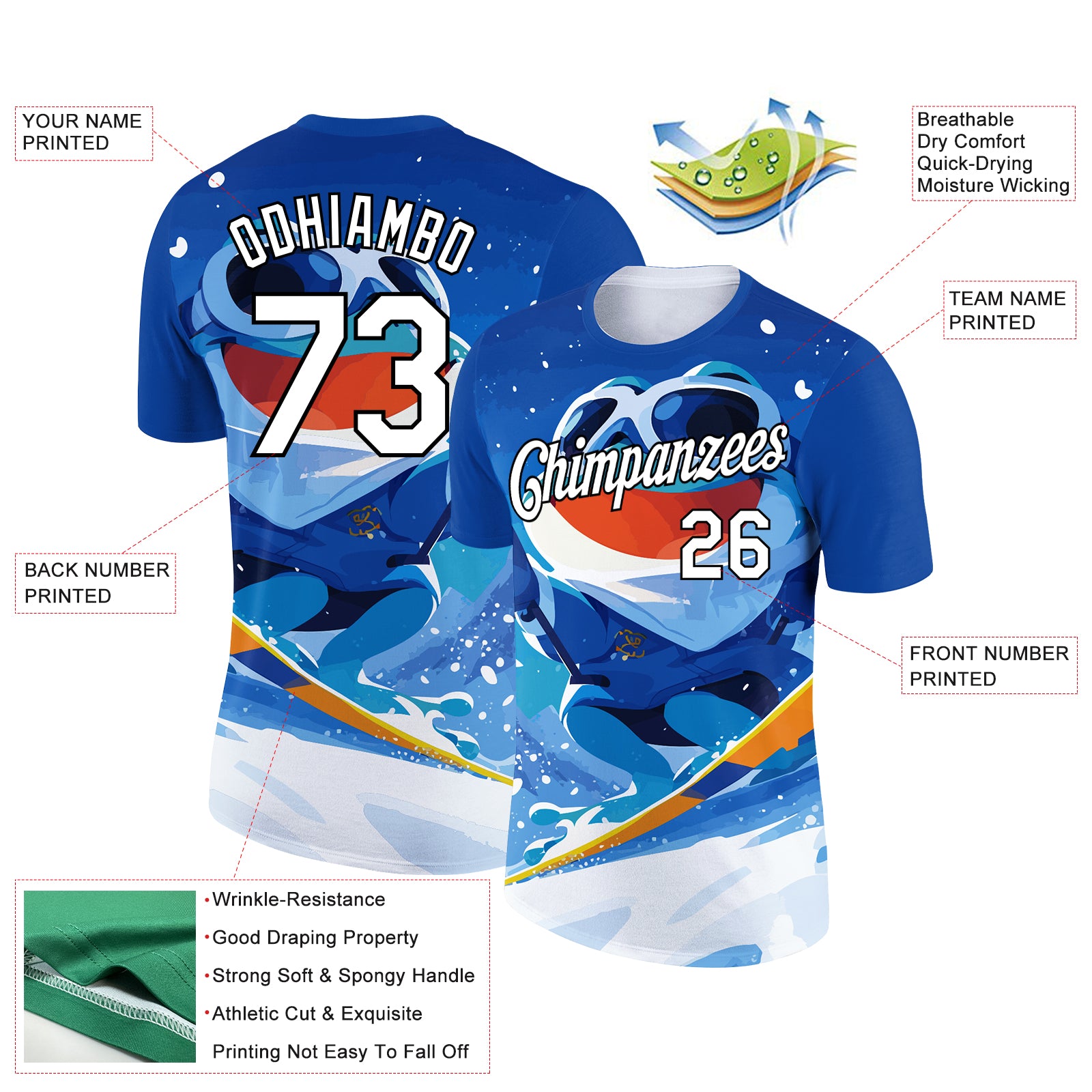 Custom Royal White-Black 3D Pattern Design Extreme Sport Cartoon Animal Frog Skiing Performance T-Shirt