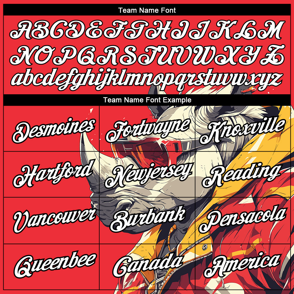 Custom Fire Red White-Black 3D Pattern Design Extreme Sport Cartoon Animal Rhinoceros Ski Instructor Performance T-Shirt