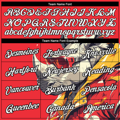 Custom Fire Red White-Black 3D Pattern Design Extreme Sport Cartoon Animal Rhinoceros Ski Instructor Performance T-Shirt