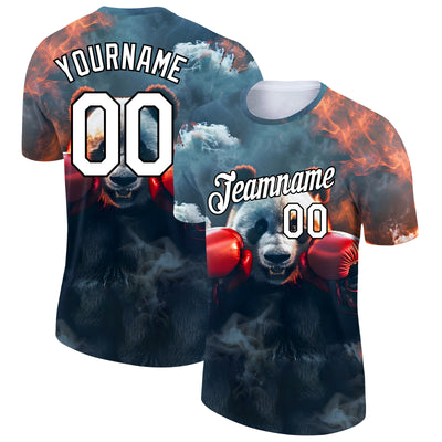 Custom Steel Gray White-Black 3D Pattern Design Extreme Sport Cartoon Animal Panda Boxing Performance T-Shirt