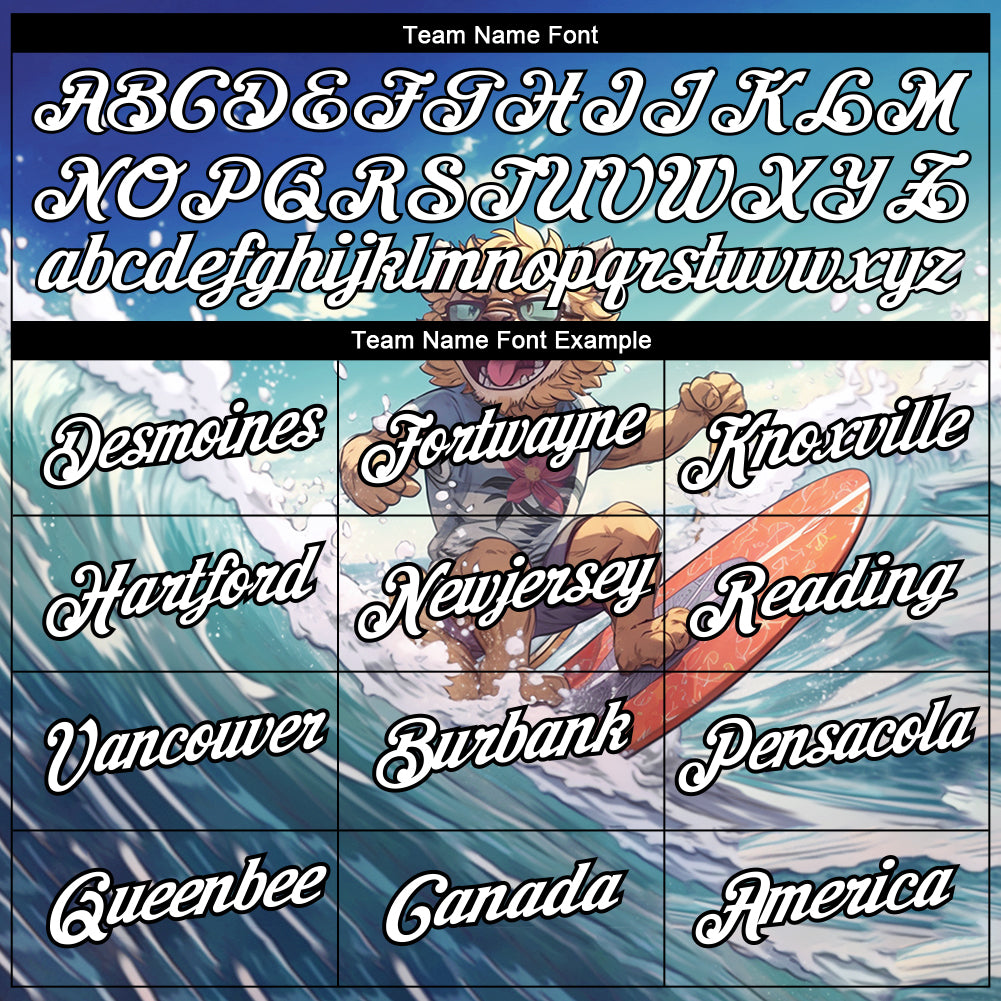 Custom Sky Blue White-Black 3D Pattern Design Extreme Sport Cartoon Animal Lion Surfing Performance T-Shirt