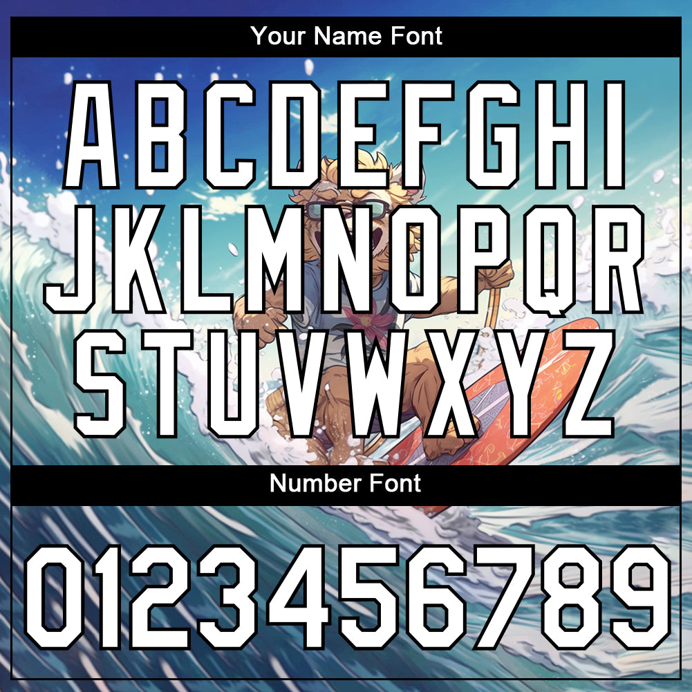 Custom Sky Blue White-Black 3D Pattern Design Extreme Sport Cartoon Animal Lion Surfing Performance T-Shirt