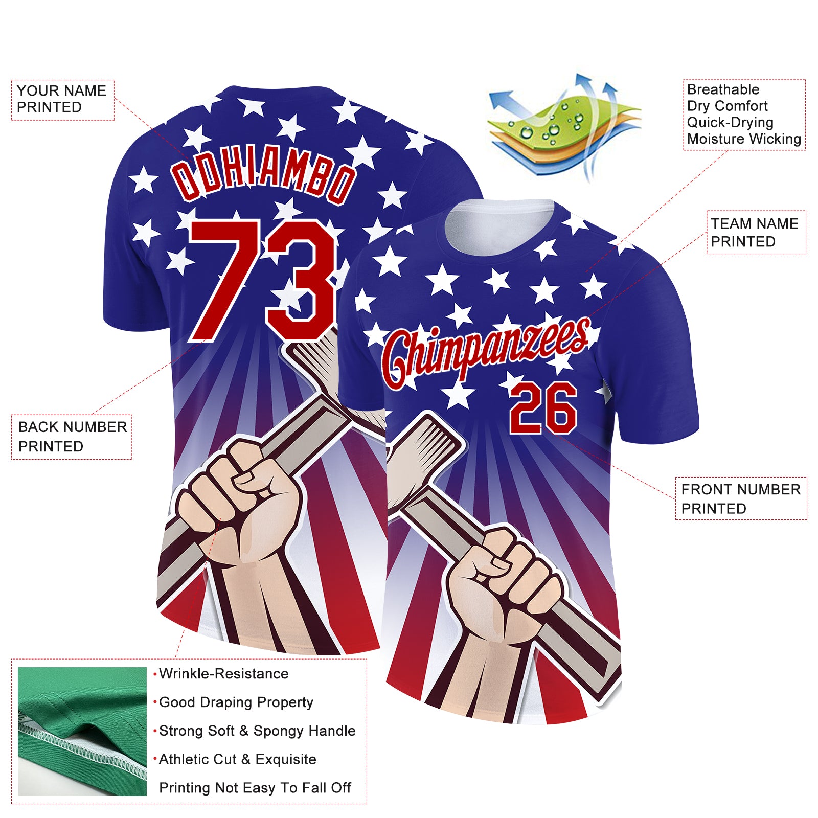 Custom Dark Purple Red-White 3D Pattern Design American Flag Tool Hammer Labor Day Performance T-Shirt