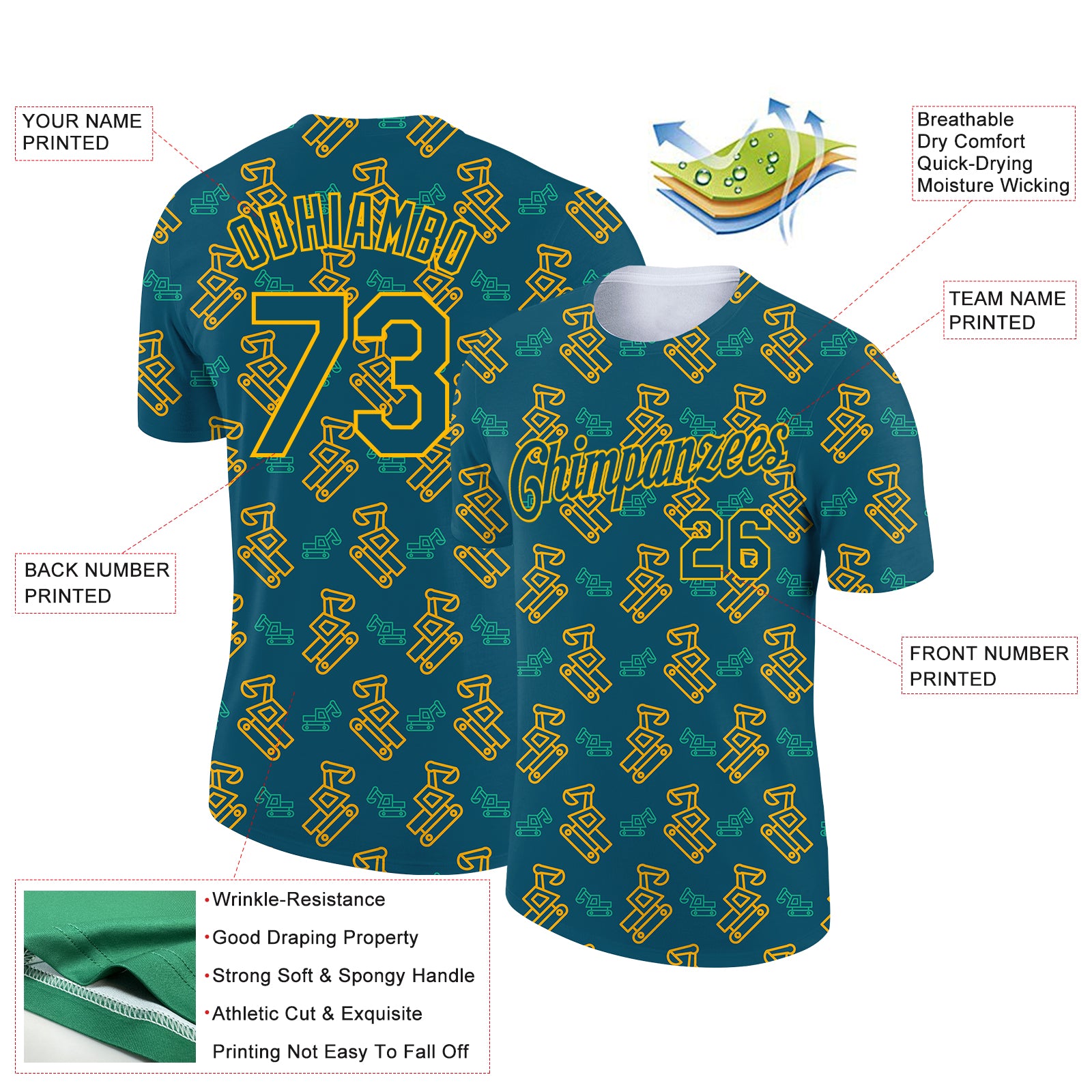 Custom Midnight Green Gold 3D Pattern Design Machine Excavator Labor Day Performance T-Shirt