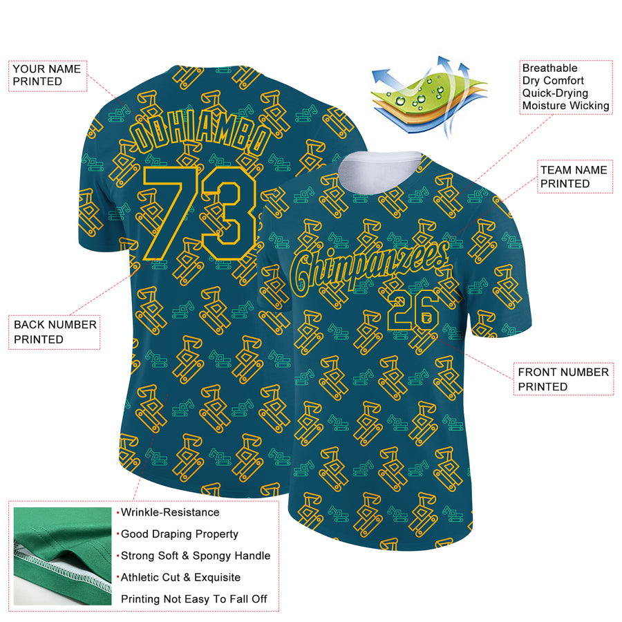 Custom Midnight Green Gold 3D Pattern Design Machine Excavator Labor Day Performance T-Shirt