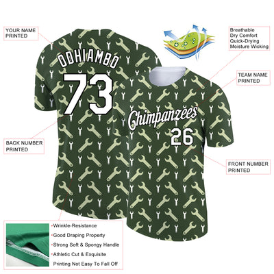 Custom Olive White-Black 3D Pattern Design Tool Wrench Labor Day Performance T-Shirt