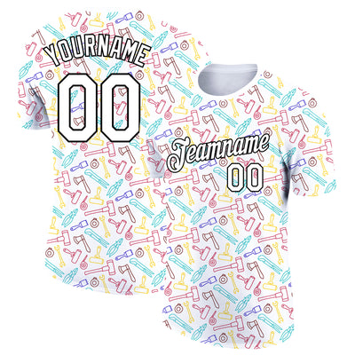 Custom White Black 3D Pattern Design Tool Labor Day Performance T-Shirt