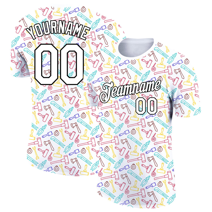 Custom White Black 3D Pattern Design Tool Labor Day Performance T-Shirt