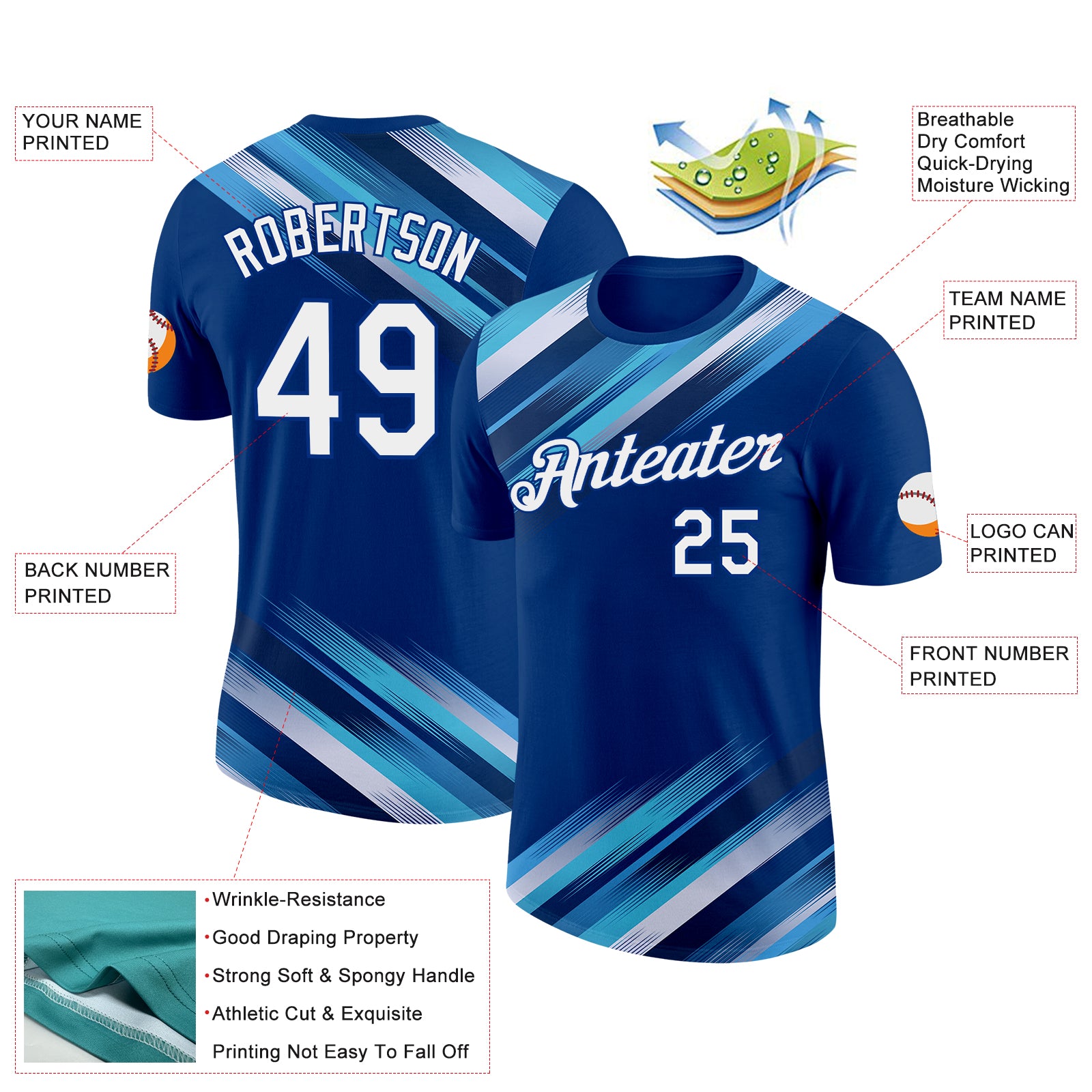 Custom US Navy Blue White-Royal 3D Esports Performance T-Shirt