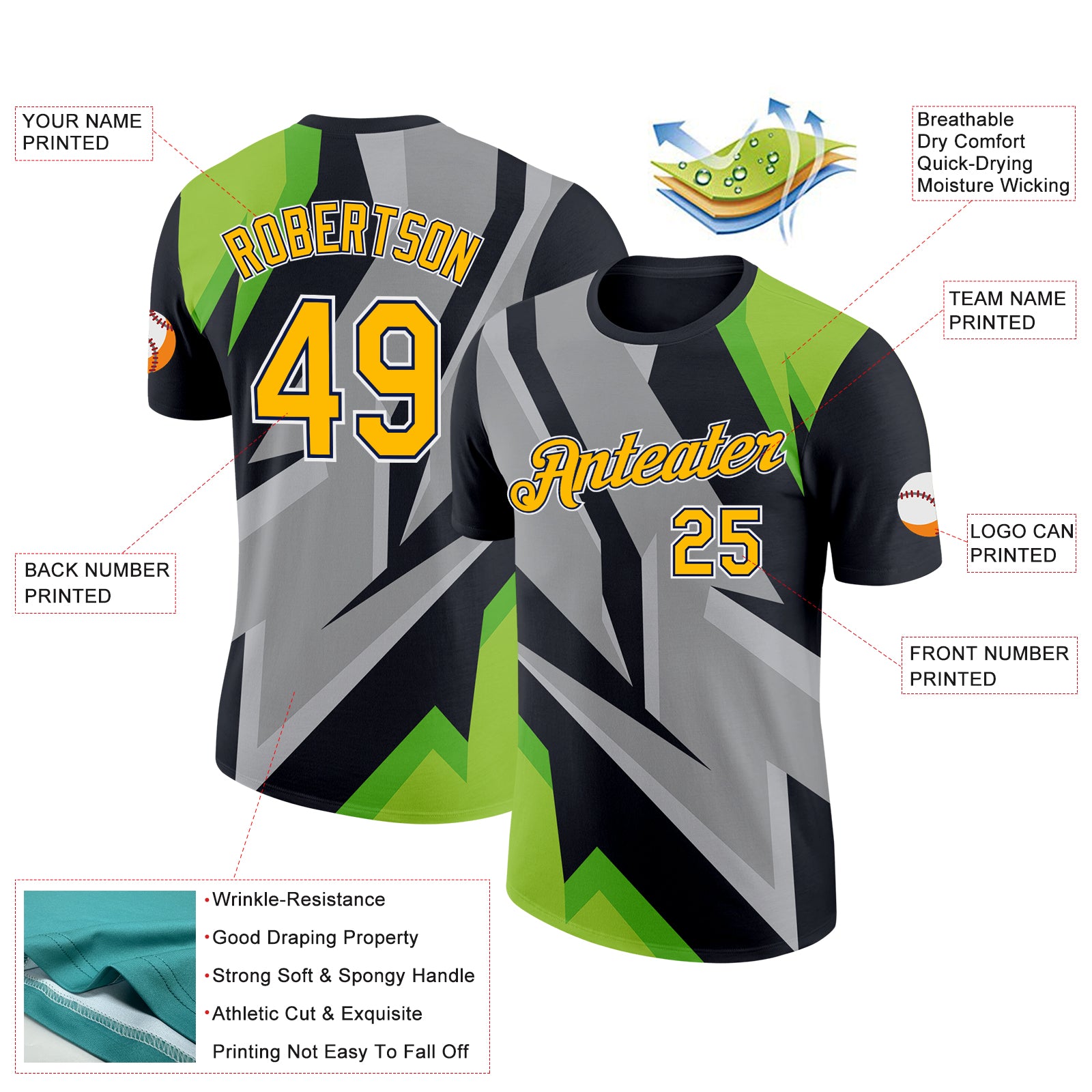 Custom Black Gold Navy-White 3D Esports Performance T-Shirt