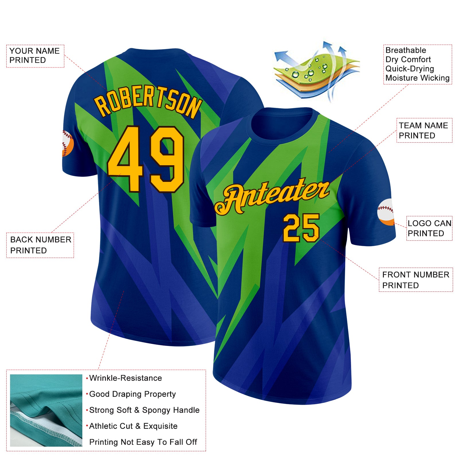 Custom US Navy Blue Gold-Brown 3D Esports Performance T-Shirt