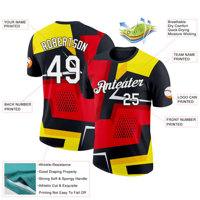 Custom Black Red-Yellow 3D Esports Performance T-Shirt